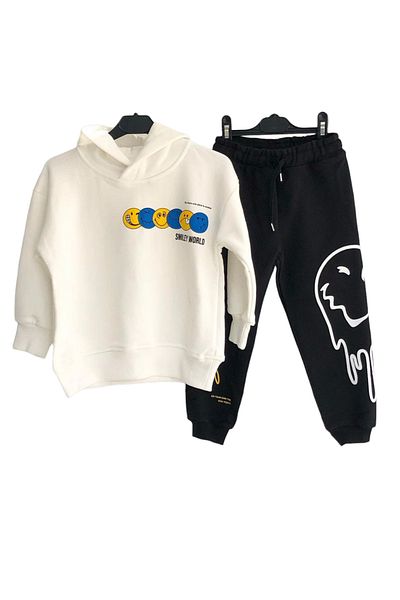 Lolliboomkids Σετ φόρμας Unisex Παιδική Μαύρο Λευκό Χρώμα στο κάτω μέρος με λεπτομέρεια Emoji