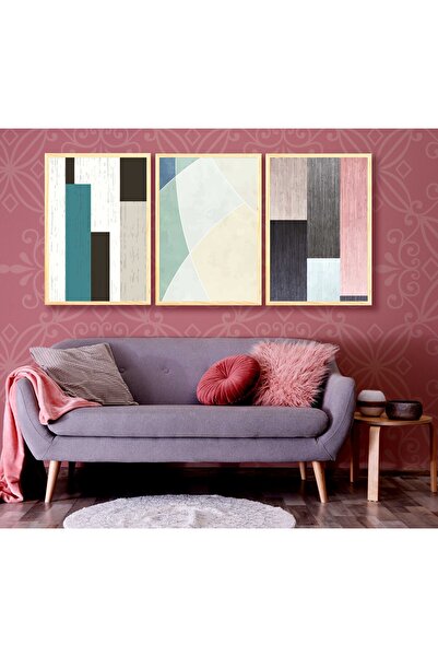 bestablo 3 piese de pictură modernă abstractă în lemn cu cadru, decor pentru ...