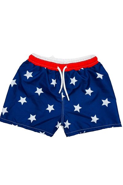 Lolliboomkids Boys' Parachute Fabric Mesh Shorts Swimsuit New Season Navy Blue Star Pattern U.S.