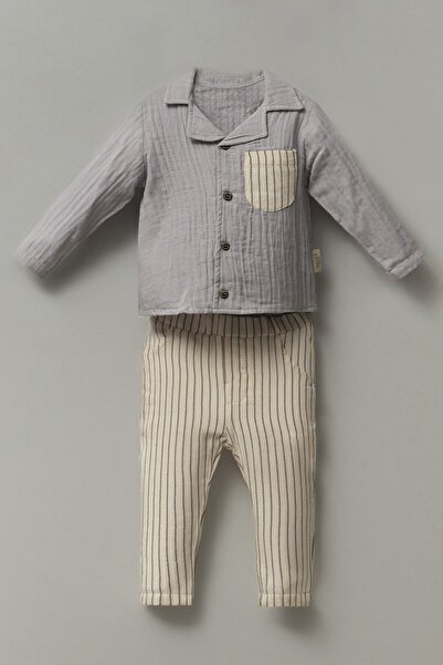 Necix's Müslin Üst & Çizgili Pantolonlu Bebek Takımı