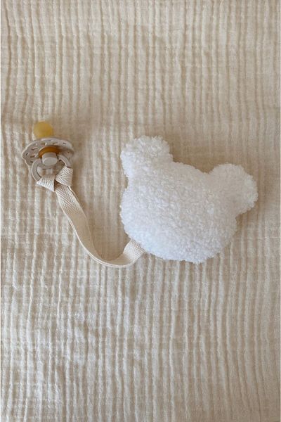 bohemoon Teddy Bear Pacifier Strap White