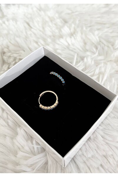 ATELİER GİZEM Xuping Kararmaz Gold Mavi Taşlı Halka Çelik Kız Çocuk Küpesi ( Çap: 1.6 Cm)