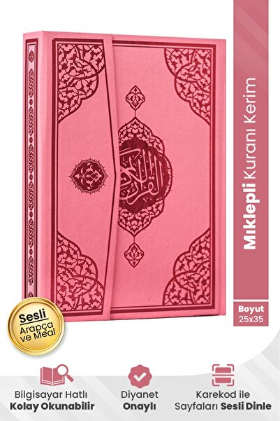 Furkan Neşriyat Cami Boy Mıklepli Pembe Kuranı Kerim Bilgisayar Hattı Iri Yazılı