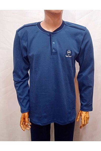 Mefa Pijama Erkek Mavi Pamuklu 3 Düğmeli Tek Pijama Üstü Pamuklu