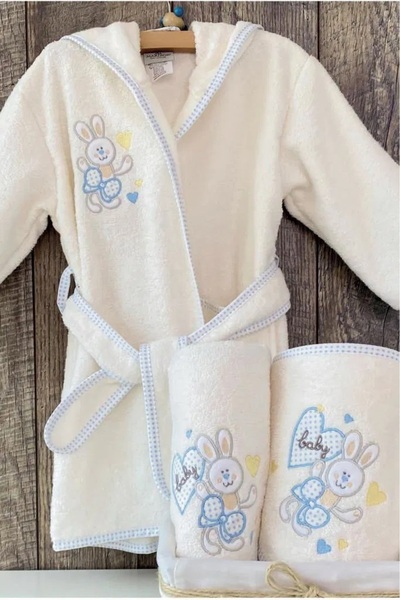 Çeyiz Diyarı طقم رداء حمام للأطفال على شكل أرنب أزرق لعمر 0-3 سنوات