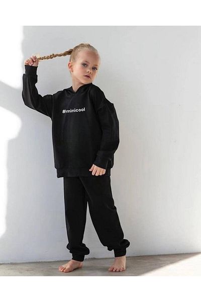 Lolliboomkids Slogan brodat pentru fete Hashtag Oversize Bottom Top Set cu glugă cu 3 fire