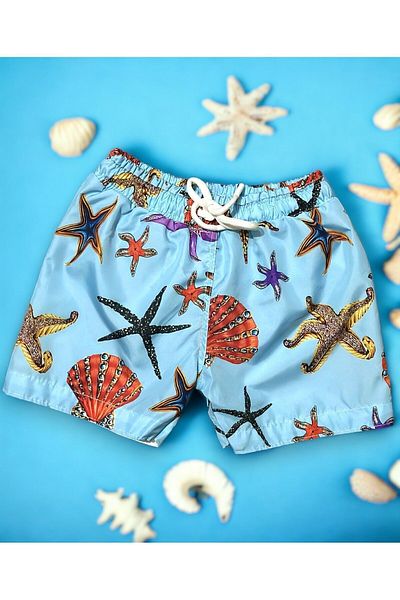 Lolliboomkids Pantaloni scurți de mare reglabili în talie pentru băieți, creaturi marine