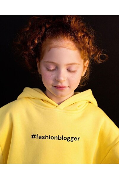 Lolliboomkids Girl's Embroidered Slogan Hashtag Oversize Bottom Top Set Hooded 3 Thread Ribbon