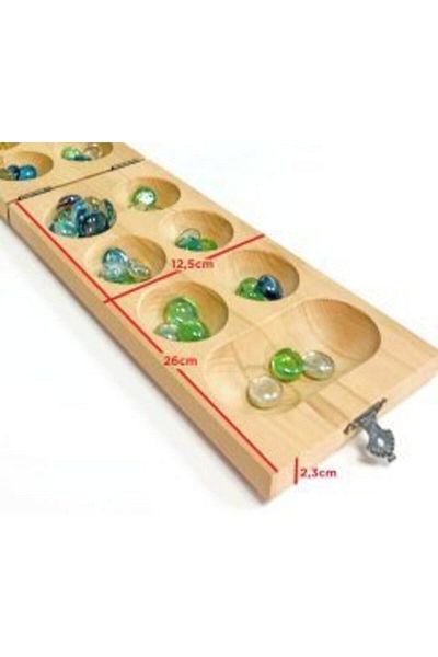KiddooToyz Natural Wooden Mancala, Beech Mancala with Lid Brain Teaser (GLASS STONES)