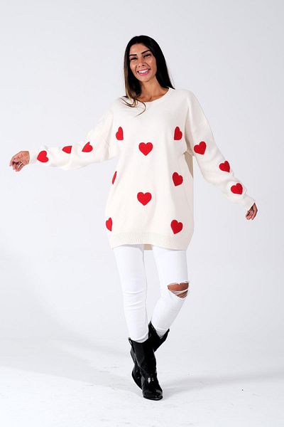 Keyifli Moda Pulover de damă cu inimă în relief alb