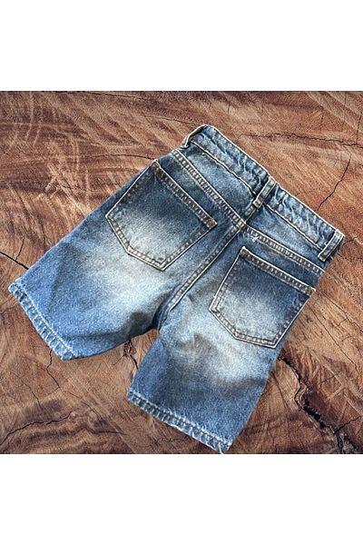 Lolliboomkids Unisex Washed Denim Shorts with Paint Splatter and Ripped Detail