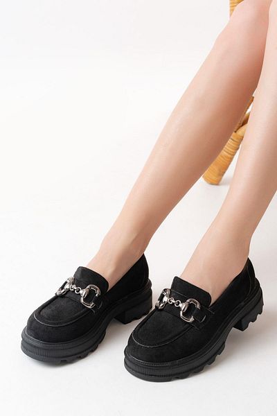 Aymood 745-773 Loafer zilnic negru cu talpă înaltă