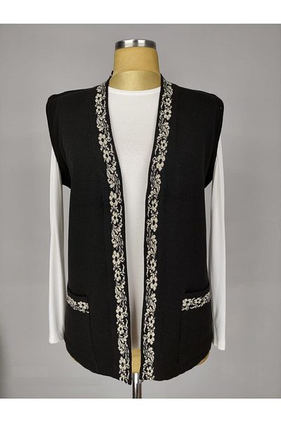 Sevil Ribbed Knitwear Floral Patterned Mother's Vest