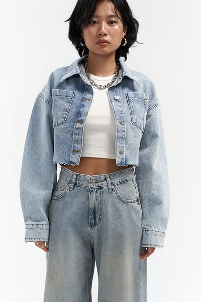 MAİ COLLECTİON Darcey Hellblaue kurze Jeansjacke