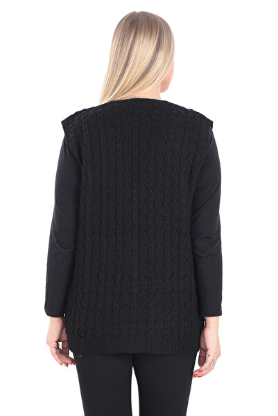 İKSUN Kadın V Yaka Kışlık Kalın Yün Zincir Modelli Triko Düğmeli Cepli Anne Yelek