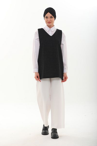 Asgard Tesettür Women's Black Hijab Tweed Sweater