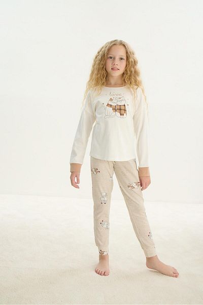 Sevim Set pijama fetita ecru cu maneca lunga - C2T4N7O8