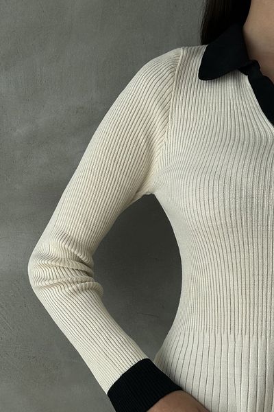 WOMAN VISION Relaxed Cut Cream Knitwear Polo Neck Φόρεμα - Μακρυμάνικο 14169