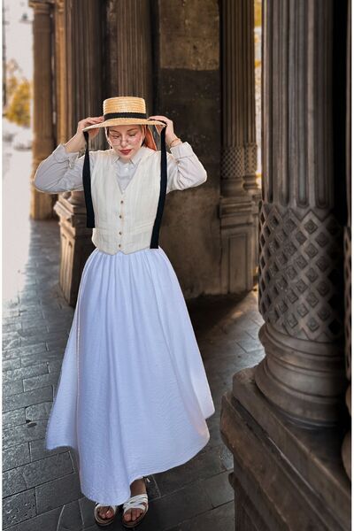 hrmonny Kadın Beyaz Keten Etek Astarlı