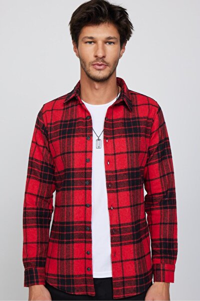 Tudors Erkek Slim Fit Dar Kesim Uzun Kollu Kareli Kışlık Oduncu Gömlek