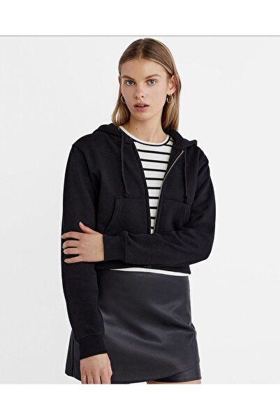 AFROGİYİM Oversize Women's Crop Cardigan - Hooded Elastic and Zippered