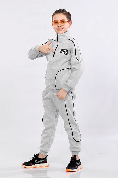 MORNIO Boy's Gray Winter Tracksuit Set - Three Strings Hooded Mrn51205