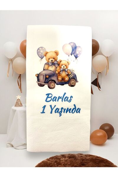 Camellia Boutique Kişiye Özel Ayıcık Baskılı Doğum Günü Sunum Peçetesi 20’li