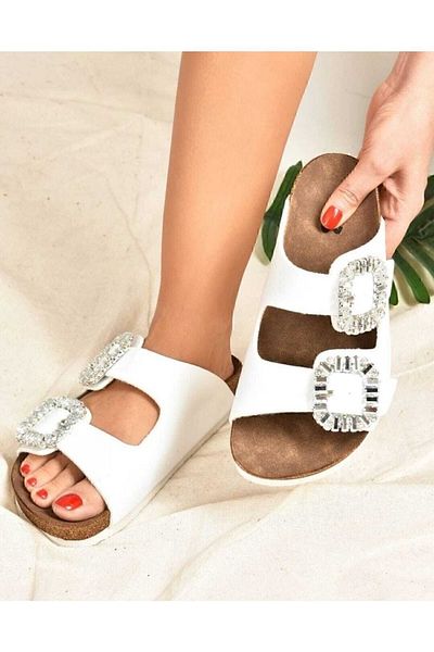 ALSANCAK AYAKKABİ Stoned Double Buckle Slippers