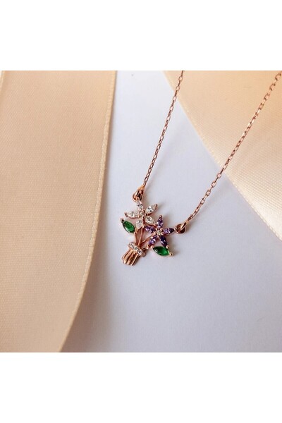 passion silver Çiçek Buketi Kolye Rose Kaplama Kadın