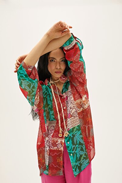 Pilea Patch Desenli Oversize Salaş Gömlek - My