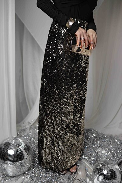 Novanta Fusta lungă neagră cu paiete maxi