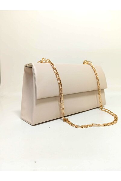 dizaynbag Γυναικεία τσάντα ταχυδρομικής αλυσίδας κρεμ από συνθετικό δέρμα
