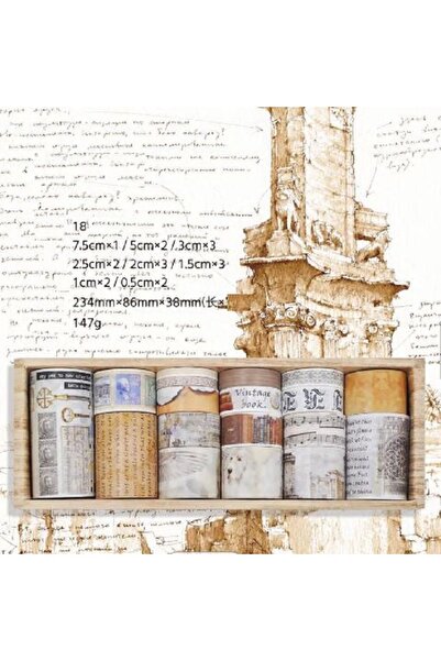 SF SCRAPBOOK KIRTASİYE 18 Adet Scrapbook / Rulo Bant / Desenli Bant Washi Tap...