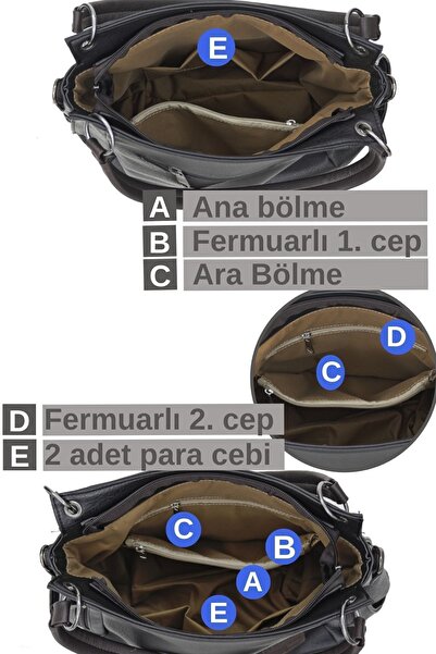 Cappadocia Vintage 3232 Nová dámská kabelka Phaselis Smoke Black z umělé kůže přes rameno, ležérní kabelka do ruky s kapsami, crossbody