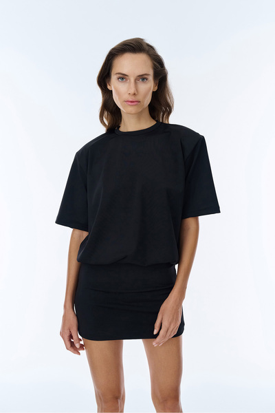 Quzu Kısa Kol Mini Basic Elbise Siyah