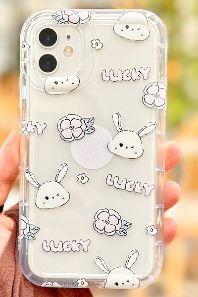 Vip Case حافظة شفافة مقاومة للصدمات من السيليكون بتصميم زهرة أرنب لطيفة متوافقة مع هاتف iPhone 11