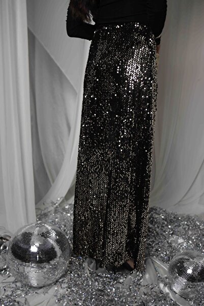 Novanta Fusta lungă neagră cu paiete maxi