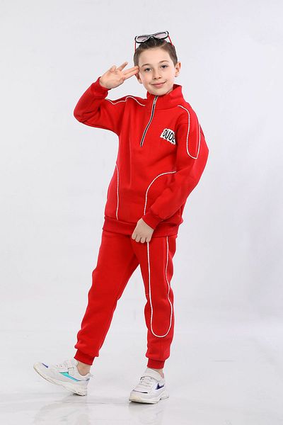 MORNIO Boy's Red Winter Tracksuit Set - Three Strings Hooded Mrn51205
