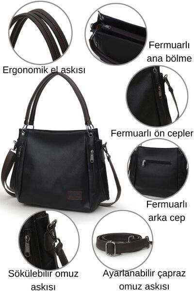 Cappadocia Vintage 3232 Nová dámská kabelka Phaselis Smoke Black z umělé kůže přes rameno, ležérní kabelka do ruky s kapsami, crossbody