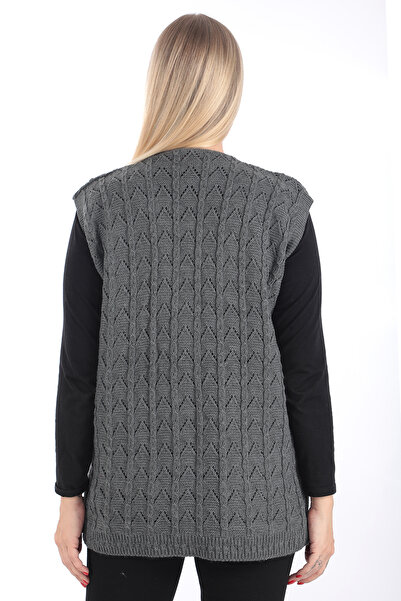 İKSUN V-Neck Knitwear Mother Vest - Thick Wool, Chain Model, Buttoned Pocket Winter Vest