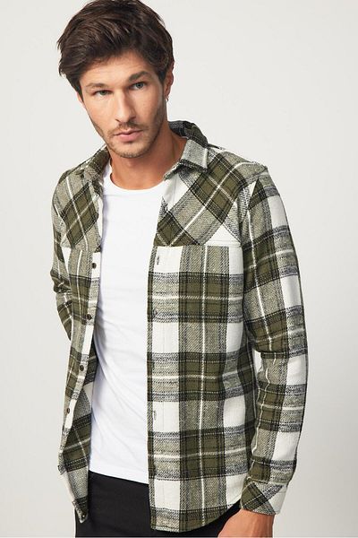 Tudors Men'sSlimFit Winter Lumberjack Shirt - Long Sleeve, Checkered Design