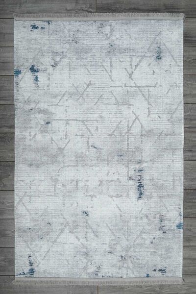 Oriente Home Iskandinav Desenli Açık Gri Mavi Şönil Makina Halısı Yolluk Yıkanabilir Koridor Halısı 7751