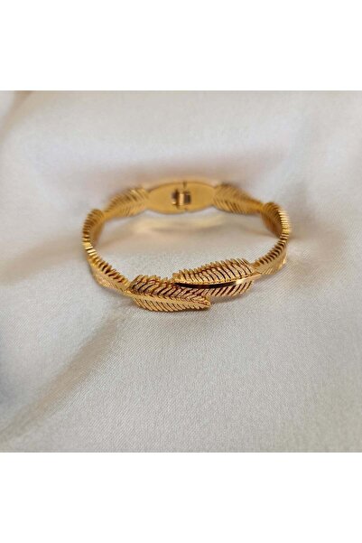 Sakura Çelik Takı Parıltılı Yaprak Çelik Kelepçe Bileklik