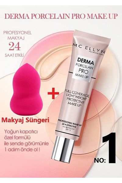 Mcellyn Pro Makeup Waterproof Spf15 Derma Porcelain Concealer Foundation + Makeup Sponge