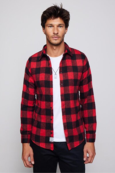 Tudors Erkek Slim Fit Dar Kesim Uzun Kollu Kareli Kışlık Oduncu Gömlek