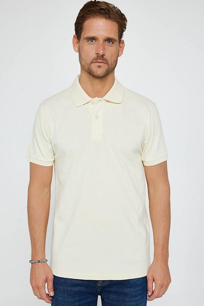 Tudors Ανδρικό μπλουζάκι Polo Neck Slim Fit - 100% βαμβάκι, κρεμ χρώμα, μασίφ πικέ κοπή