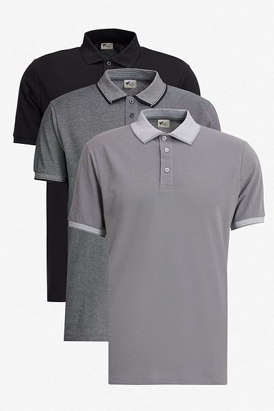 AC&Co / Altınyıldız Classics Pánská sada 3 bavlněných triček s pololímečkem v černém a šedém provedení
