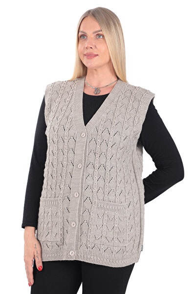 İKSUN Tricotaj de iarnă cu decolteu în V Vestă pentru mama - Lână groasă, mod...