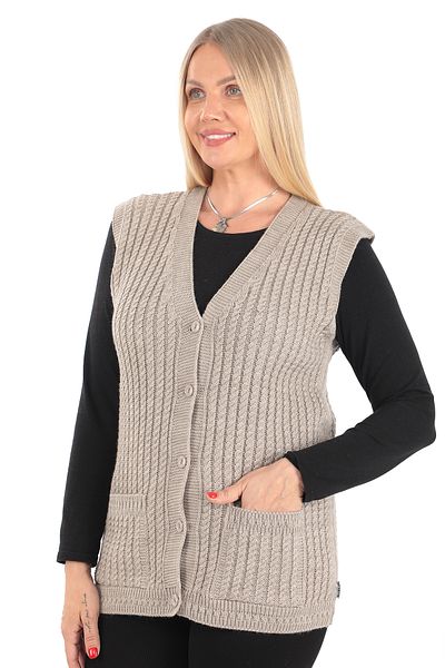 İKSUN V-Neck Winter Mother Vest - Thick Wool, Hair Knit Detail, Knitwear Pocket