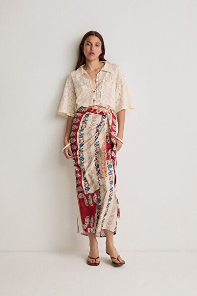 Pilea Şal Desenli Anvelop Etek